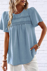 Lace Detail Round Neck Short Sleeve Blouse