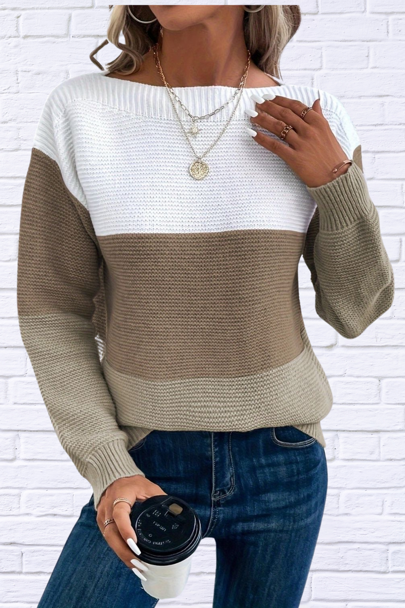 Color Block Boat Neck Sweater