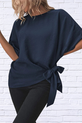 Knotted Round Neck Half Sleeve Blouse