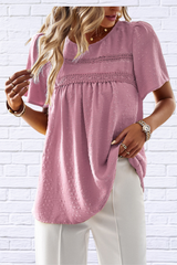 Lace Detail Round Neck Short Sleeve Blouse