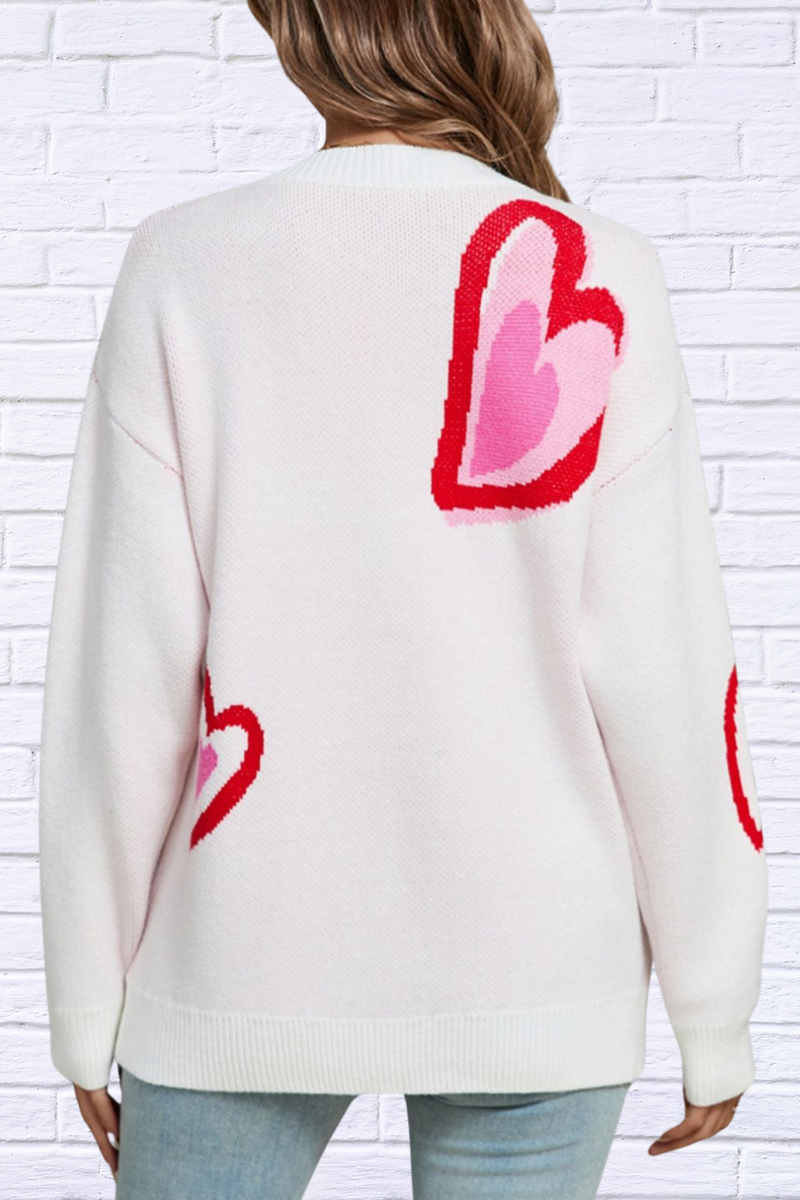 Heart Round Neck Long Sleeve Sweater