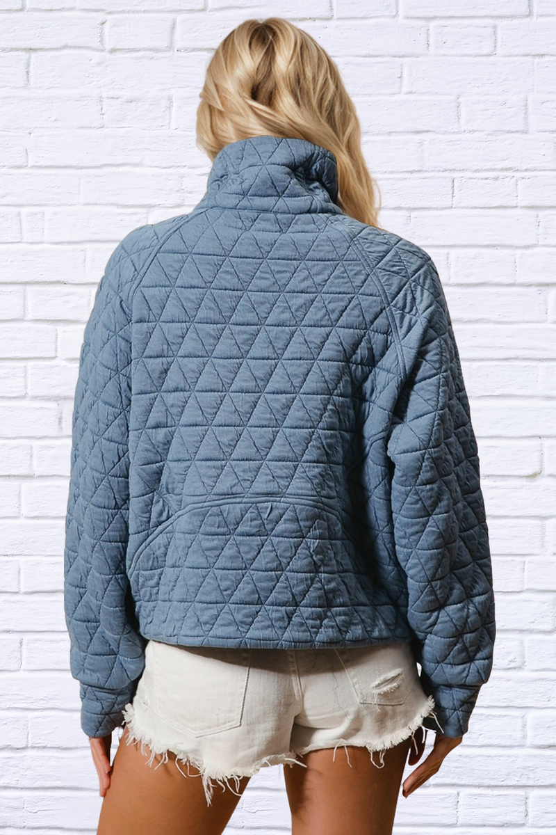 Half Zip Long Sleeve Quilted Sweatshirt with Pocket