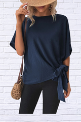 Knotted Round Neck Half Sleeve Blouse