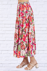 Flower Print Elastic Waist Tiered Skirt