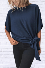 Knotted Round Neck Half Sleeve Blouse