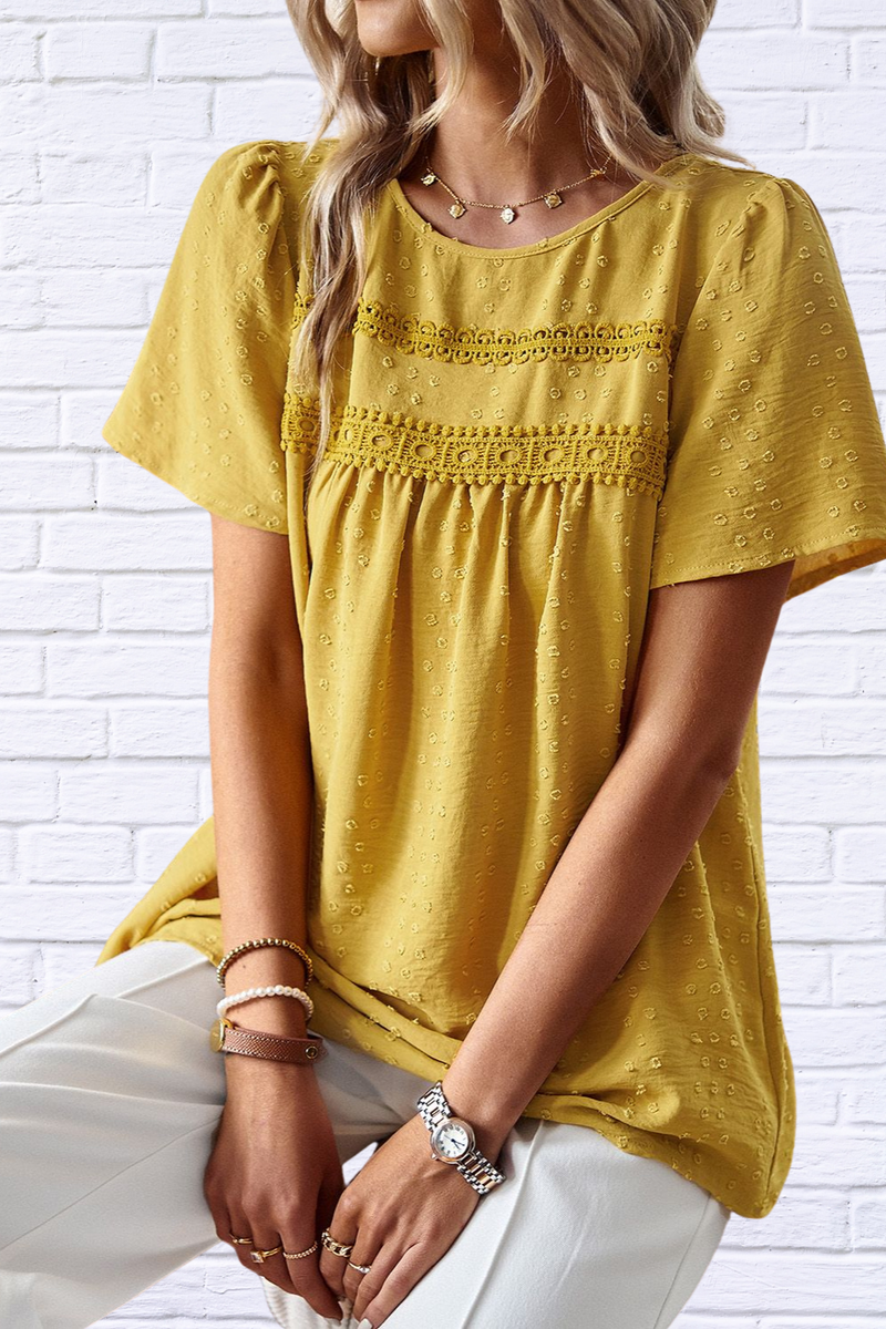 Lace Detail Round Neck Short Sleeve Blouse