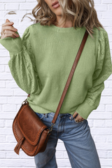 Eyelet Round Neck Long Sleeve Sweatshirt