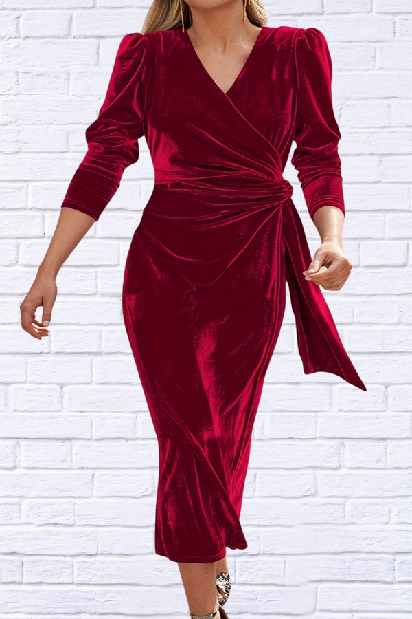 Tied Surplice Long Sleeve Midi Dress