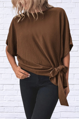 Knotted Round Neck Half Sleeve Blouse