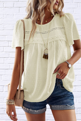 Lace Detail Round Neck Short Sleeve Blouse