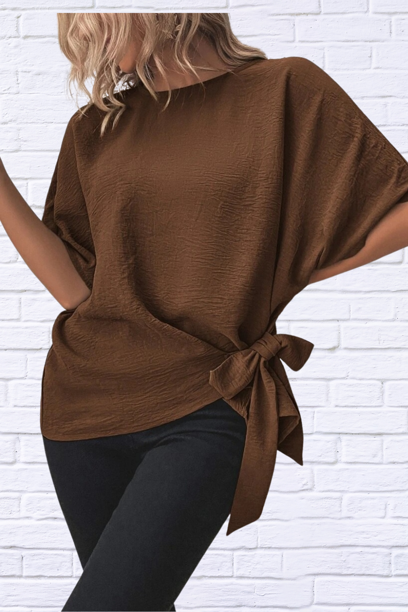 Knotted Round Neck Half Sleeve Blouse