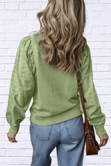 Eyelet Round Neck Long Sleeve Sweatshirt