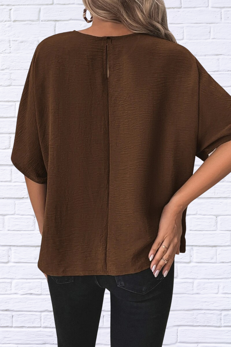 Knotted Round Neck Half Sleeve Blouse