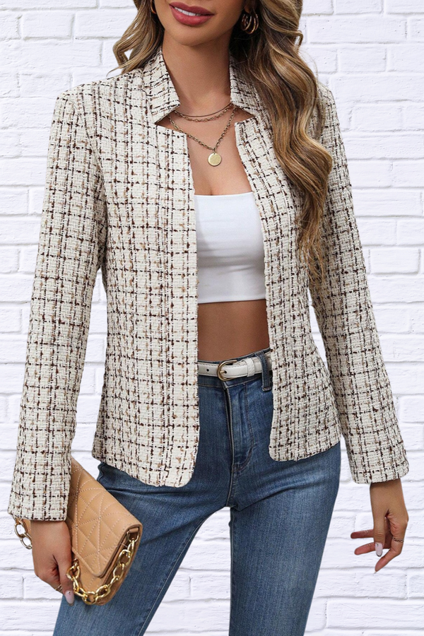 Plaid Open Front Long Sleeve Jacket