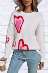 Heart Round Neck Long Sleeve Sweater