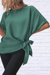 Knotted Round Neck Half Sleeve Blouse