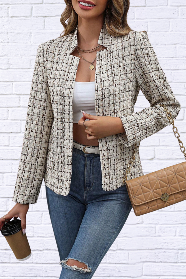 Plaid Open Front Long Sleeve Jacket