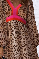 Leopard V-Neck Long Sleeve Maxi Dress