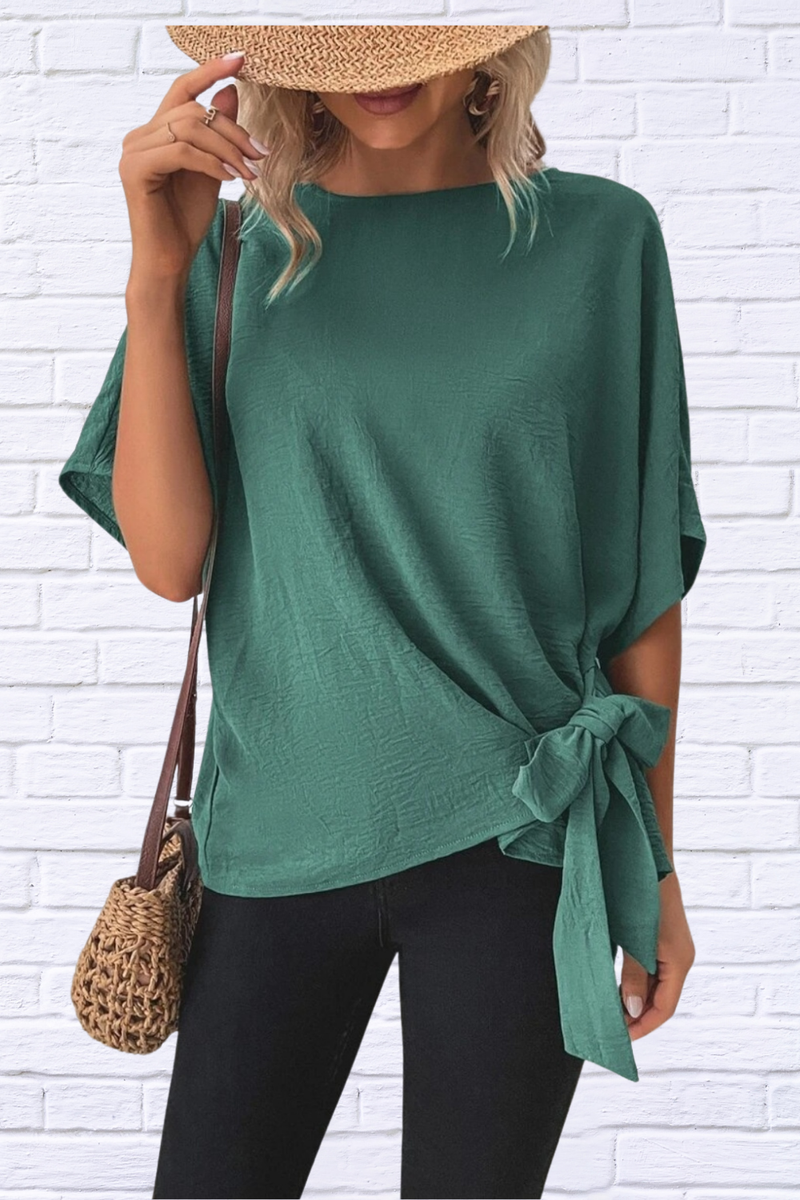 Knotted Round Neck Half Sleeve Blouse