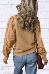 Eyelet Round Neck Long Sleeve Sweatshirt