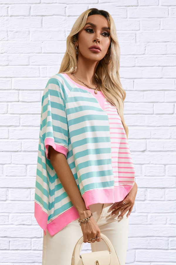 Contrast Stripes Round Neck Half Sleeve T-Shirt