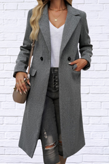 Pocketed Collared Neck Long Sleeve Coat