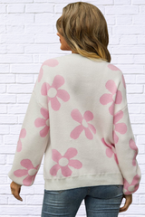 Angel Wings Floral Print Round Neck Dropped Shoulder Pullover Sweater