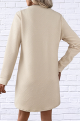 Textured Round Neck Long Sleeve Mini Dress