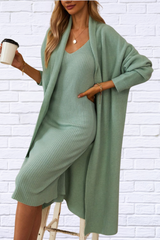 Neck Cami Dress and Open Front Cardigan Sweater Set