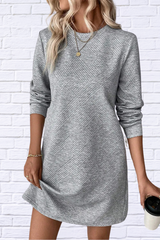 Textured Round Neck Long Sleeve Mini Dress