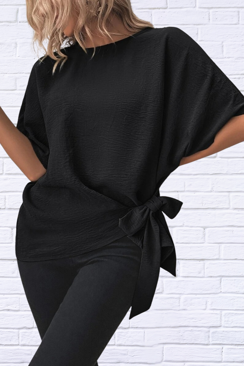 Knotted Round Neck Half Sleeve Blouse