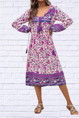 Devine Tassel Tied Printed Long Sleeve Dress