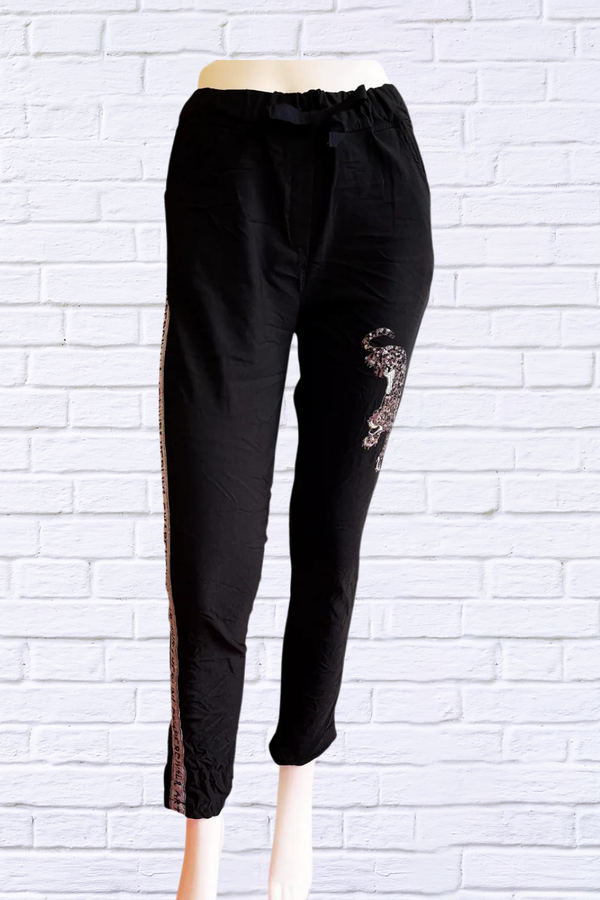 Black Cotten Sateen Stretch Pants