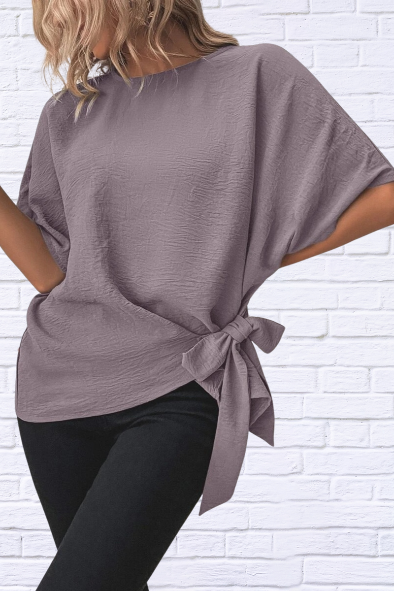 Knotted Round Neck Half Sleeve Blouse