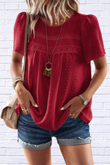 Lace Detail Round Neck Short Sleeve Blouse