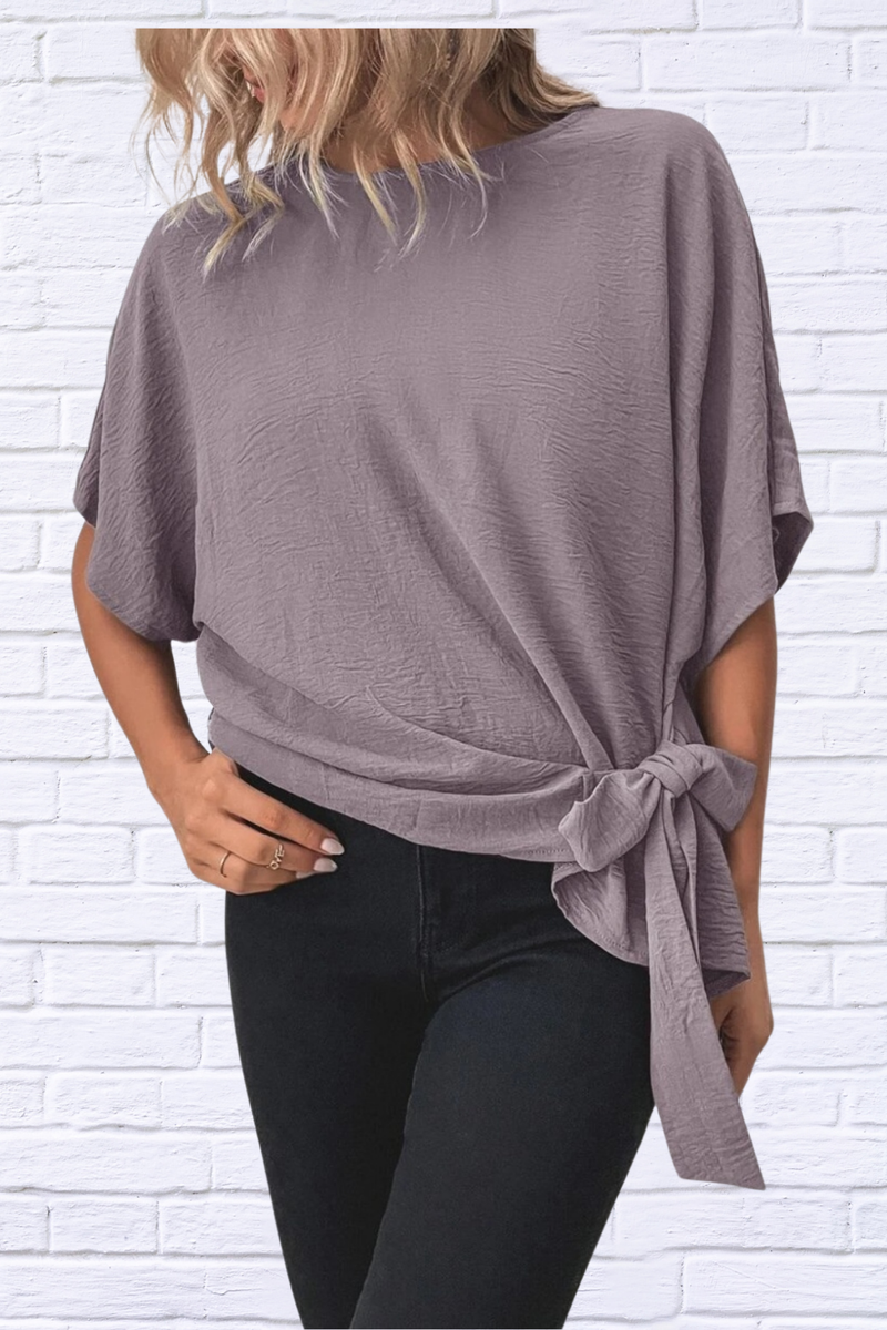 Knotted Round Neck Half Sleeve Blouse