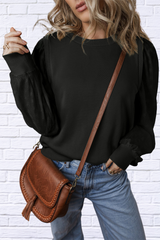 Eyelet Round Neck Long Sleeve Sweatshirt