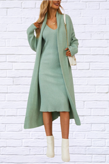 Neck Cami Dress and Open Front Cardigan Sweater Set