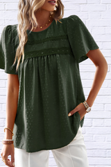 Lace Detail Round Neck Short Sleeve Blouse