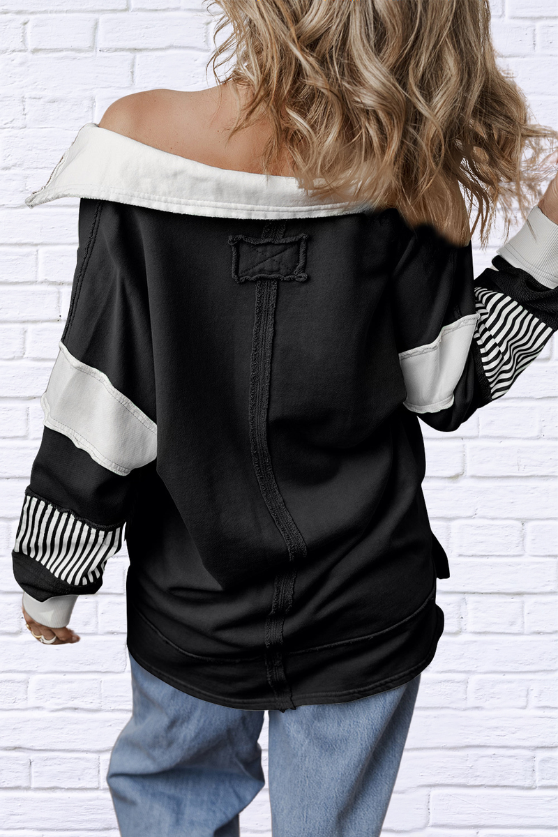 Lala Collared Neck Long Sleeve Sweatshirt