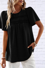 Lace Detail Round Neck Short Sleeve Blouse