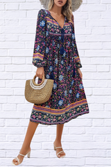 Devine Tassel Tied Printed Long Sleeve Dress