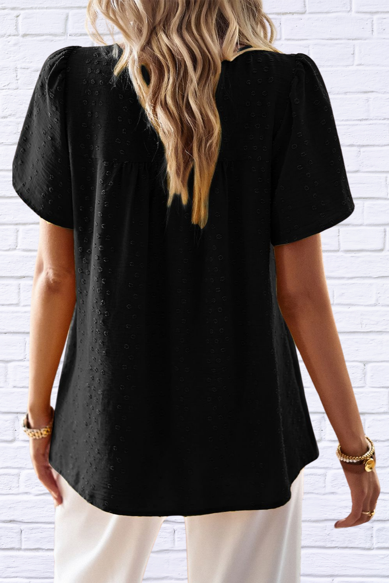 Lace Detail Round Neck Short Sleeve Blouse