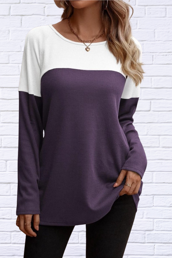 Contrast Round Neck Long Sleeve T-Shirt