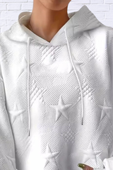 Plus Size Star Texture Long Sleeve Drawstring Hoodie