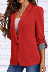 Lapel Collar Roll-Tab Sleeve Blazer