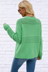 Round Neck Openwork Long Sleeve Pullover Sweater