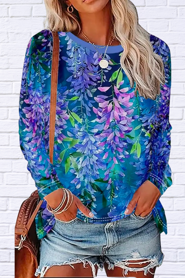 Floral Sprays of Purple and Blues Top