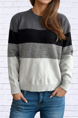 Ruby Color Block Stripe Round Neck Long Sleeve Sweater