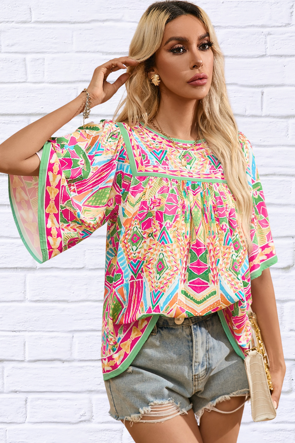 Brandy Printed Round Neck Half Sleeve Blouse